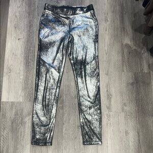 Free People Shark Metallic silver/black leggings, size 26 (with bonus tote bag)